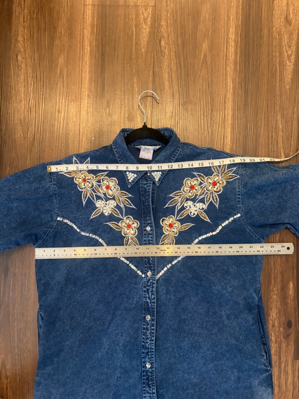 Vintage Dolly Denim Dark Blue Embroidered Denim Midi Dress - Picture 8 of 14
